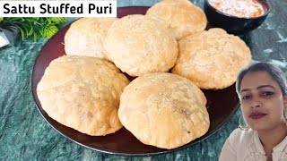 Sattu Stuffed Puri RecipeBreakfast recipe sattu ki puri [upl. by Barnard]