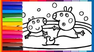 Desenhar e Colorir peppa pig brincando na banheira🥽🌻🌊⛱🌈Desenhos para Crianças [upl. by Arikahs]