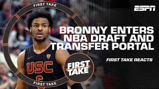 🚨 Bronny James DECLARES for NBA DRAFT amp ENTERS TRANSFER PORTAL 🚨 Stephen A REACTS  First Take [upl. by Sneve]