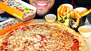 ASMR CHEESE PIZZA NACHO CHEESE FRIES LITTLE CAESARS CANDY COOKIE DOUGH BROWNIE EATING MOUTH SOUNDS [upl. by Blood]