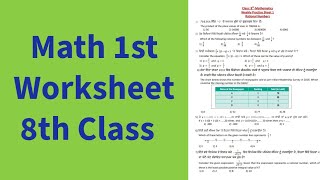 8th Class Math 1st Worksheet Solution for Competency Exams 2024 [upl. by Aihsas99]