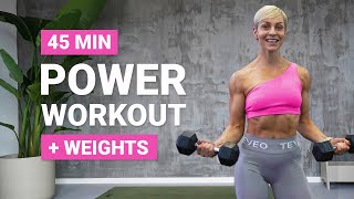 45 MIN POWER WORKOUT  Strength  Conditioning  Full Body DB Workout   Weights  No Repeat [upl. by Canada]