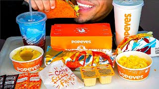 POPEYES VS TACO BELL MAC N CHEESE EATING SHOW MOUTH SOUNDS BURRITO FRIES TACO MUKBAN ASMR [upl. by Jacinto]