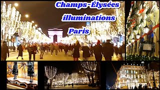 Paris Visite ChampsÉlysées 2023 lights decoration France 🇫🇷 [upl. by Klenk]