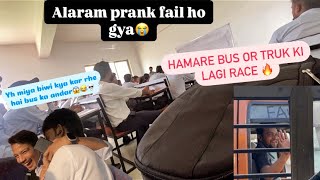 College bus or truck ki lagi drag race😱🔥 yrr prank fail ho gya🥲 vlog college [upl. by Urbas994]