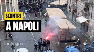 NapoliEintracht scontri fra tifosi sassaiole lancio di oggetti e auto incendiate [upl. by Kathye]