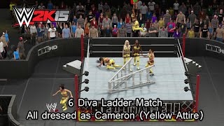 WWE 2K15 PS4 6 Diva Ladder Match all as Cameron Yellow Attire CPU Simulation [upl. by Cullie830]