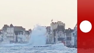 Waves flood streets as oceans wrath hits SaintMalo coastline in France [upl. by Siegler]