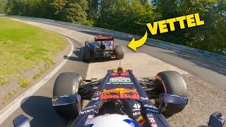 Vettel Vs Coultard F1 Car Race Around Full Nurburgring [upl. by Anaderol]