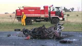 Fatal overtaking collision in Myola near Bendigo 140312 Warning Graphic images [upl. by Tawsha]