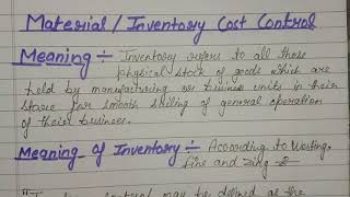 Inventory Control  Meaning Of Material Cost control  Inventory Cost Control And Objectives [upl. by Theadora]