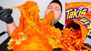 Matt Stonies 10000 Calorie EXTREMELY CHEESY Takis SPICY FIRE Noodle Challenge 907g OF CHEESE [upl. by Luapnhoj]