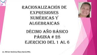 Racionalización de expresiones algebraica décimo pág 28 [upl. by Damon990]