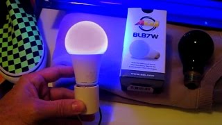 LED Blacklight Bulb REVIEW 7watt ADJ BLB7W Black Light ultraviolet UV [upl. by Wilhelmina]