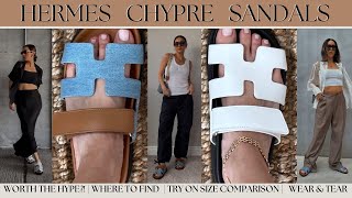 HERMES CHYPRE SANDALS REVIEW  WORTH IT  SIZING  TRY ON  HOW TO BUY  CHYPRE VS ORAN  OUTFITS [upl. by Ynafetse]