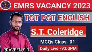 EMRS TGT PGT ENGLISH 2023 LIVE CLASS01 ST Coleridge Important Questions EMRS TGT ENGLISH [upl. by Paradies95]