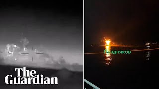 Ukraine releases footage appearing to show sinking of Russian warship near occupied Crimea [upl. by Ythomit]