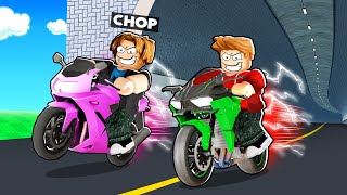 ROBLOX CHOP AND FROSTY RACE THROUGH THE TUNNEL IN MOTORCYCLE MAYHEM [upl. by Lehte196]