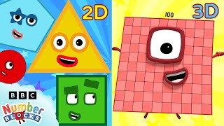 Comparaison 2D et 3D   Apprenez les formes et apprenez à compter  ​Numberblocks en français [upl. by Ellenaj]