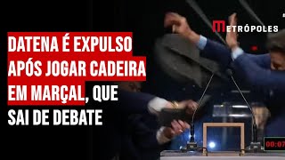 Datena é expulso após jogar cadeira em Marçal que sai de debate [upl. by Shing583]