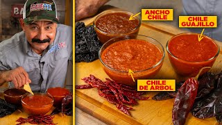 Three DELICIOUS SALSA ROJA Recipes Chile de ÁRBOL GUAJILLO amp ANCHO for Mexican Cooking [upl. by Notnert]