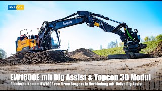 Volvo EW160E Mobilbagger im Einsatz mit Dig Assist amp Topcon 3D und Planierbalken [upl. by Arahset392]