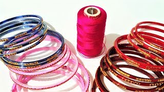 Best reuse idea of old bangles with decorative lace and silk thread [upl. by Natala]