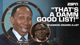 That’s a damn good list  Shannon Sharpe gives props to Stephen’s AList 🙌  First Take [upl. by Alvar]