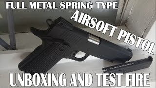 FULL METAL SPRING TYPE AIRSOFT PISTOL C10A UNBOXING AND REVIEW [upl. by Assetal]