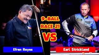 Efren Reyes vs Earl Strickland  9ball Race 21 [upl. by Yee]