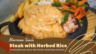 Chicken steak Recipe  Chicken Steak with Moroccan Sauce with Herb rice  Chicken Sizzler Platter [upl. by Siari510]