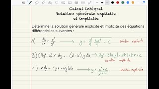 Détermine la solution implicite et explicite des équations différentielles suivantes [upl. by Anerat]