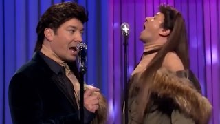 Jimmy Fallon IMPERSONATES Ariana Grande On Lip Sync Battle With Shaq [upl. by Kenwee]