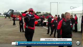 MUERE MARIA DE VILLOTA 11102013 PILOTO DE MARUSSIA AL BORDE DE LA MUERTE TRAS GRAVE ACCIDENTE [upl. by Ecal]