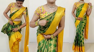 Kanjivaram silk saree draping perfectly step by step for beginners  kanjivaram silk saree draping [upl. by Wendelina]