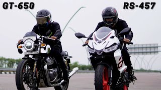 APRILIA RS457 vs CONTINENTAL GT650 🔥 DRAG RACE  UNEXPECTED RESULTS 😱 [upl. by Ahseyd17]