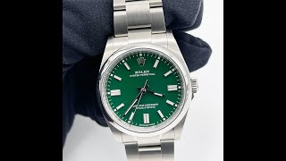 Preowned 2021 Rolex Oyster Perpetual 36 Green Dial 126000 Watch [upl. by Dnalloh]