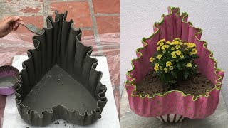 Garden Flower Pot Design From Rags And Cement [upl. by Martin]