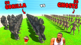 50 KING KONG GORILLA vs 50 EVIL GHOSTS in Animal Revolt Battle Simulator with SHINCHAN and CHOP [upl. by Crandell]