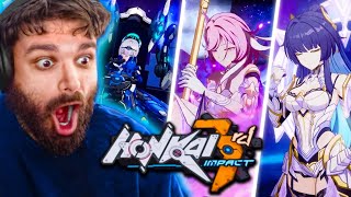 Genshin Impact Player Tries ALL Honkai Impact 3rd Characters reaction [upl. by Enytsirk]