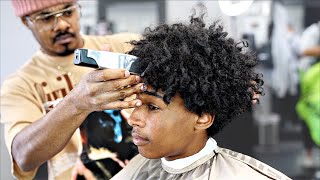 HAIRCUT TUTORIAL MID TAPER FLARED OUT CURLY TOP  CREATING A HAIRLINE [upl. by Corenda]