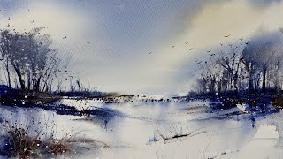 FOUR Colour Atmospheric Landscape WATERCOLOUR Tutorial Using Your Imagination [upl. by Rusell]