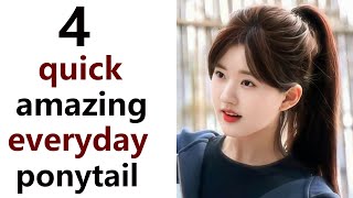 4 best easy ponytail  everyday high pony hairstyle  hairstyle for college [upl. by Aikenat181]