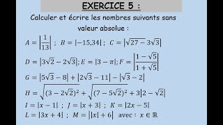 Ordre dans IR Série 1 Exercice 5Valeur absolueTCSFTronc commun science français [upl. by Lette]