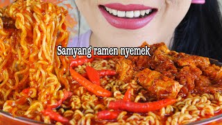 SAMYANG NYEMEK SUPER SPICY 🔥 MAKAN 3 BUNGKUS SAMYANG RAMEN  EATING SOUNDS [upl. by Anirda]