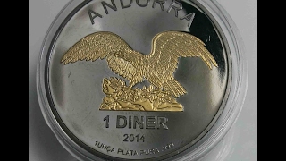 Andorra 1 Diner 2014 Black Ruthenium 1 OZ Silver Partially 24kt Gold [upl. by Nahgaem878]