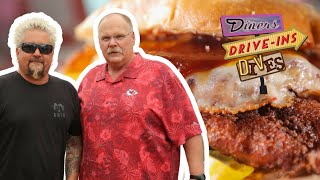 Guy Eats at Pigwich in KC with Chiefs Coach Andy Reid  Diners DriveIns and Dives  Food Network [upl. by Llerahc]