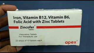 Zincofer Tablets  Iron Vitamin B12 Vitamin B6 Folic Acid with Zinc Tablets  Zincofer Tablet Uses [upl. by Malca929]