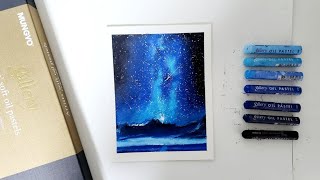 오일파스텔로 별이 빛나는 밤하늘 그리기  Drawing Starry Night Sky with Oil Pastel [upl. by Eslek]