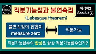 해석학2 61절 7 적분가능함수의 불연속점의 갯수  Lebesgue theorem  measure zero [upl. by Royal234]